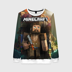 Свитшот женский Minecraft персонаж с бородой у горы, цвет: 3D-белый