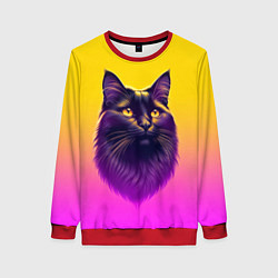 Свитшот женский Кот чёрный с золотыми глазами, цвет: 3D-красный