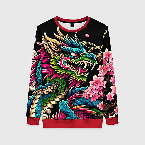 Женский свитшот Irezumi - Japanese dragon ai art / 3D-Красный – фото 1