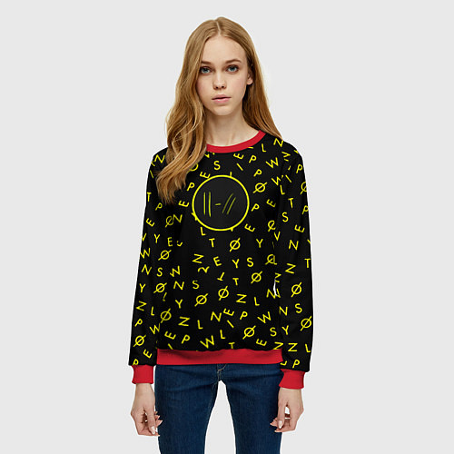 Женский свитшот Twenty one pilots pattern rock yellow / 3D-Красный – фото 3