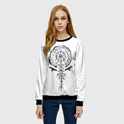 Свитшот женский Компас вегвизир и вороны одина, цвет: 3D-черный — фото 2