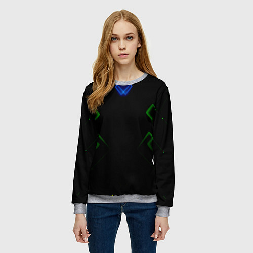 Женский свитшот Зелёный неон абстракция / 3D-Меланж – фото 3