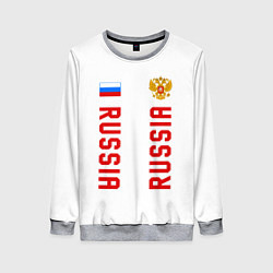 Свитшот женский Россия три полоски на белом фоне, цвет: 3D-меланж