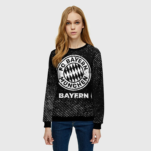 Женский свитшот Bayern с потертостями на темном фоне / 3D-Черный – фото 3