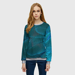Свитшот женский Зеленые перья птицы, цвет: 3D-меланж — фото 2