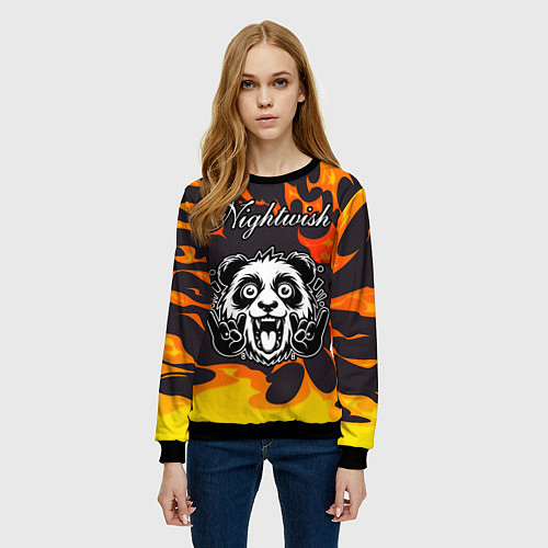 Женский свитшот Nightwish рок панда и огонь / 3D-Черный – фото 3