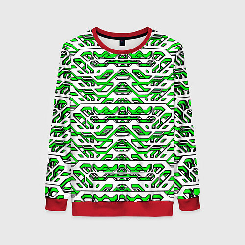 Женский свитшот Техно броня зелёно-белая / 3D-Красный – фото 1