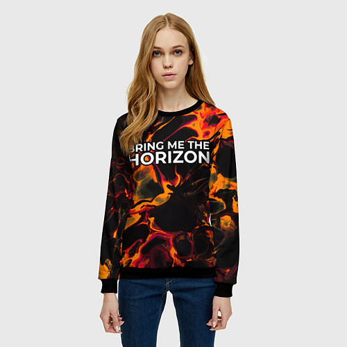 Женский свитшот Bring Me the Horizon red lava / 3D-Черный – фото 3