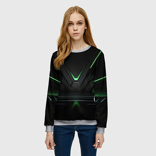 Женский свитшот Футуристическая абстракция с зеленым неоновым свет / 3D-Меланж – фото 3