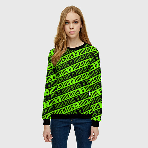 Женский свитшот Juventus green pattern sport / 3D-Черный – фото 3