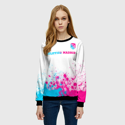 Женский свитшот Atletico Madrid neon gradient style посередине / 3D-Черный – фото 3