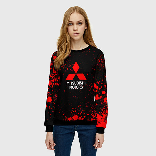 Женский свитшот Митсубиси - красные брызги / 3D-Черный – фото 3