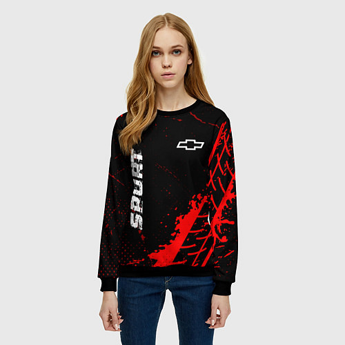 Женский свитшот Chevrolet red sport tires / 3D-Черный – фото 3