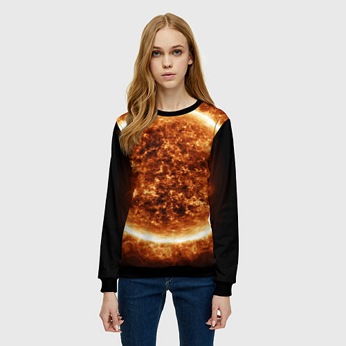 Женский свитшот Пылающее солнце крупным планом / 3D-Черный – фото 3