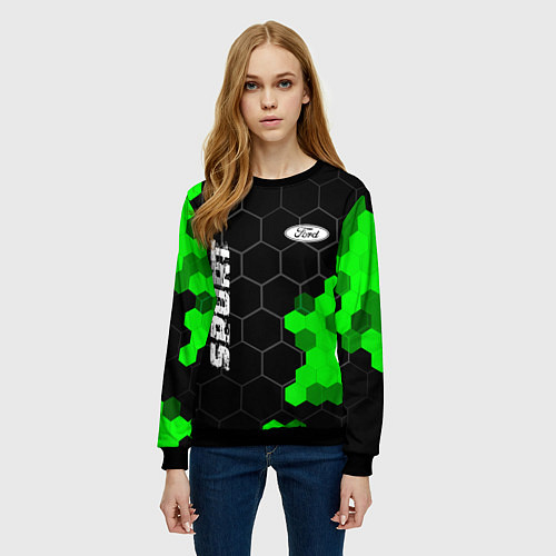 Женский свитшот Ford green sport hexagon / 3D-Черный – фото 3