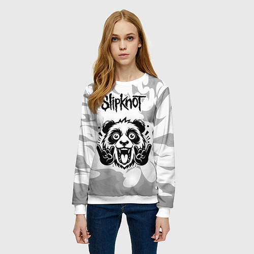 Женский свитшот Slipknot рок панда на светлом фоне / 3D-Белый – фото 3