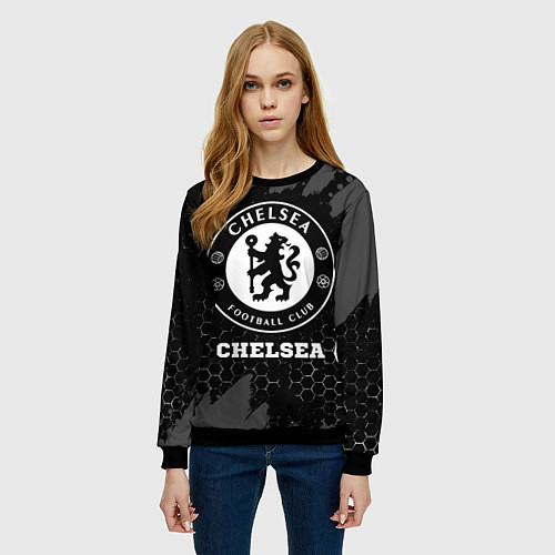 Женский свитшот Chelsea sport на темном фоне / 3D-Черный – фото 3