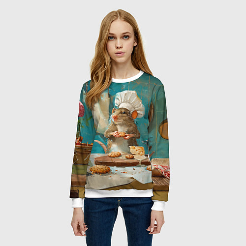 Женский свитшот Крыса шеф повар на кухне / 3D-Белый – фото 3