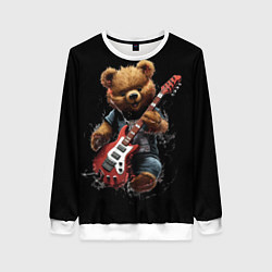 Свитшот женский Большой плюшевый медведь играет на гитаре, цвет: 3D-белый