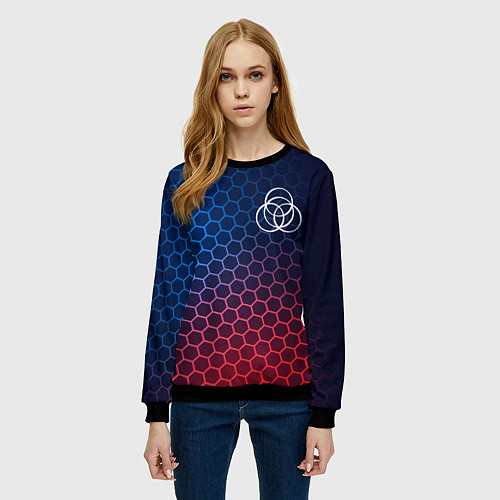 Женский свитшот Elden Ring неоновые соты / 3D-Черный – фото 3