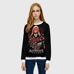Свитшот женский Assassins creed в красном капюшоне, цвет: 3D-белый — фото 2