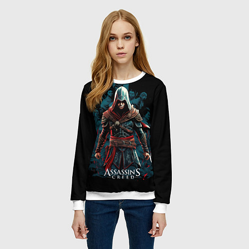 Женский свитшот Assassins creed черный фон / 3D-Белый – фото 3
