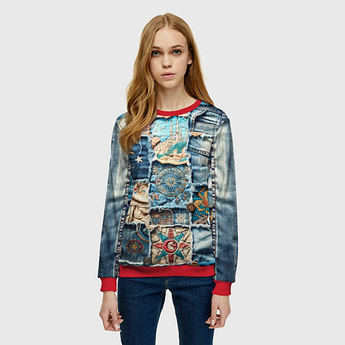 Женский свитшот Пэчворк из Турции / 3D-Красный – фото 3