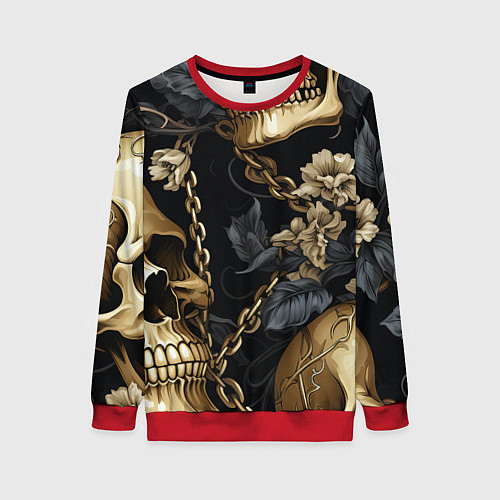 Женский свитшот Золотые черепа с цепями / 3D-Красный – фото 1