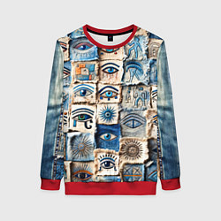 Женский свитшот Глаза на пэчворк дениме