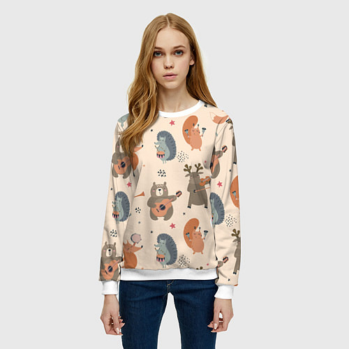 Женский свитшот Животные с инструментами / 3D-Белый – фото 3