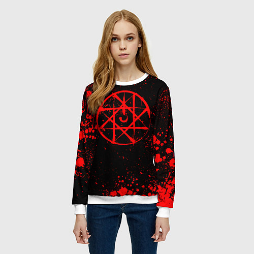 Женский свитшот Стальной алхимик - красные брызги / 3D-Белый – фото 3