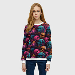 Свитшот женский Поле яркий черепов и цветов, цвет: 3D-белый — фото 2