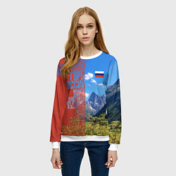 Свитшот женский Горы России с флагом, цвет: 3D-белый — фото 2