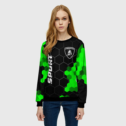 Женский свитшот Lamborghini green sport hexagon / 3D-Черный – фото 3