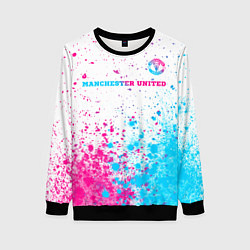 Свитшот женский Manchester United neon gradient style посередине, цвет: 3D-черный