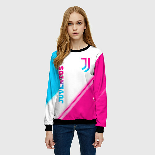 Женский свитшот Juventus neon gradient style вертикально / 3D-Черный – фото 3