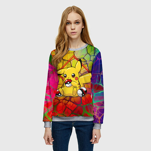 Женский свитшот Pikachu pokeballs / 3D-Меланж – фото 3