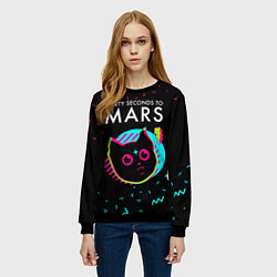 Свитшот женский Thirty Seconds to Mars - rock star cat, цвет: 3D-черный — фото 2