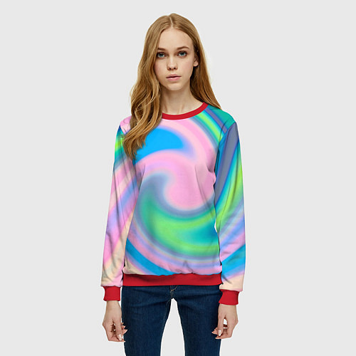 Женский свитшот Абстрактный разноцветный круговорот / 3D-Красный – фото 3
