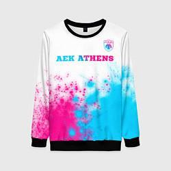 Свитшот женский AEK Athens neon gradient style посередине, цвет: 3D-черный