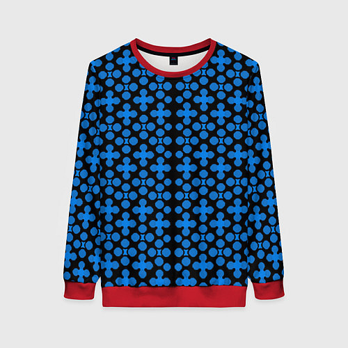 Женский свитшот Синие четырёхлистники на чёрном фоне / 3D-Красный – фото 1