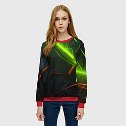 Свитшот женский Green neon abstract geometry, цвет: 3D-красный — фото 2
