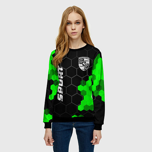 Женский свитшот Porsche green sport hexagon / 3D-Черный – фото 3