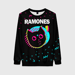 Свитшот женский Ramones - rock star cat, цвет: 3D-черный