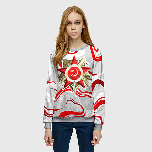 Женский свитшот Великая отечественная - красные нити / 3D-Меланж – фото 3