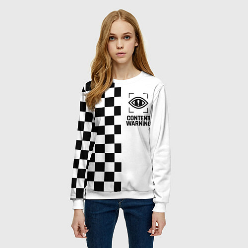 Женский свитшот Content Warning шашечки / 3D-Белый – фото 3
