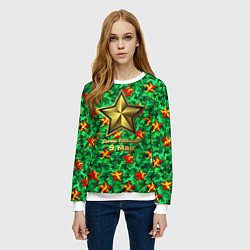 Свитшот женский 9 мая звезды на зеленом ярком камуфляже, цвет: 3D-белый — фото 2