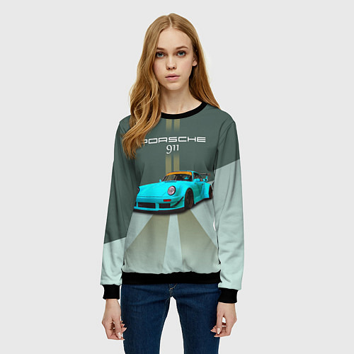 Женский свитшот Порше 911 спортивный немецкий автомобиль / 3D-Черный – фото 3