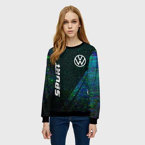 Женский свитшот Volkswagen sport glitch blue / 3D-Черный – фото 3