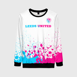 Свитшот женский Leeds United neon gradient style посередине, цвет: 3D-черный